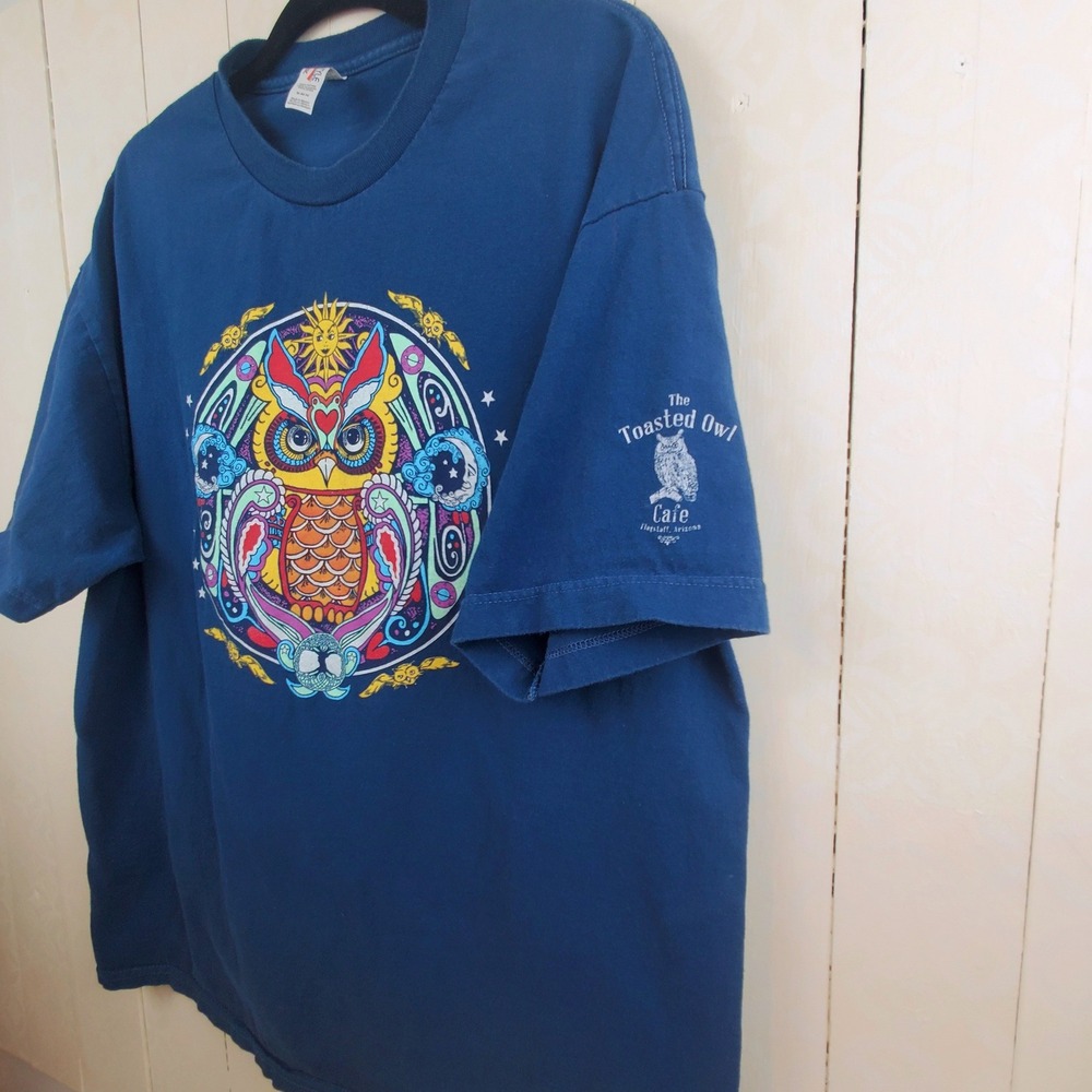 Alstyle The Toasted Owl Cafe Flagstaff AZ Graphic T-Shirt Navy Blue XL Mens